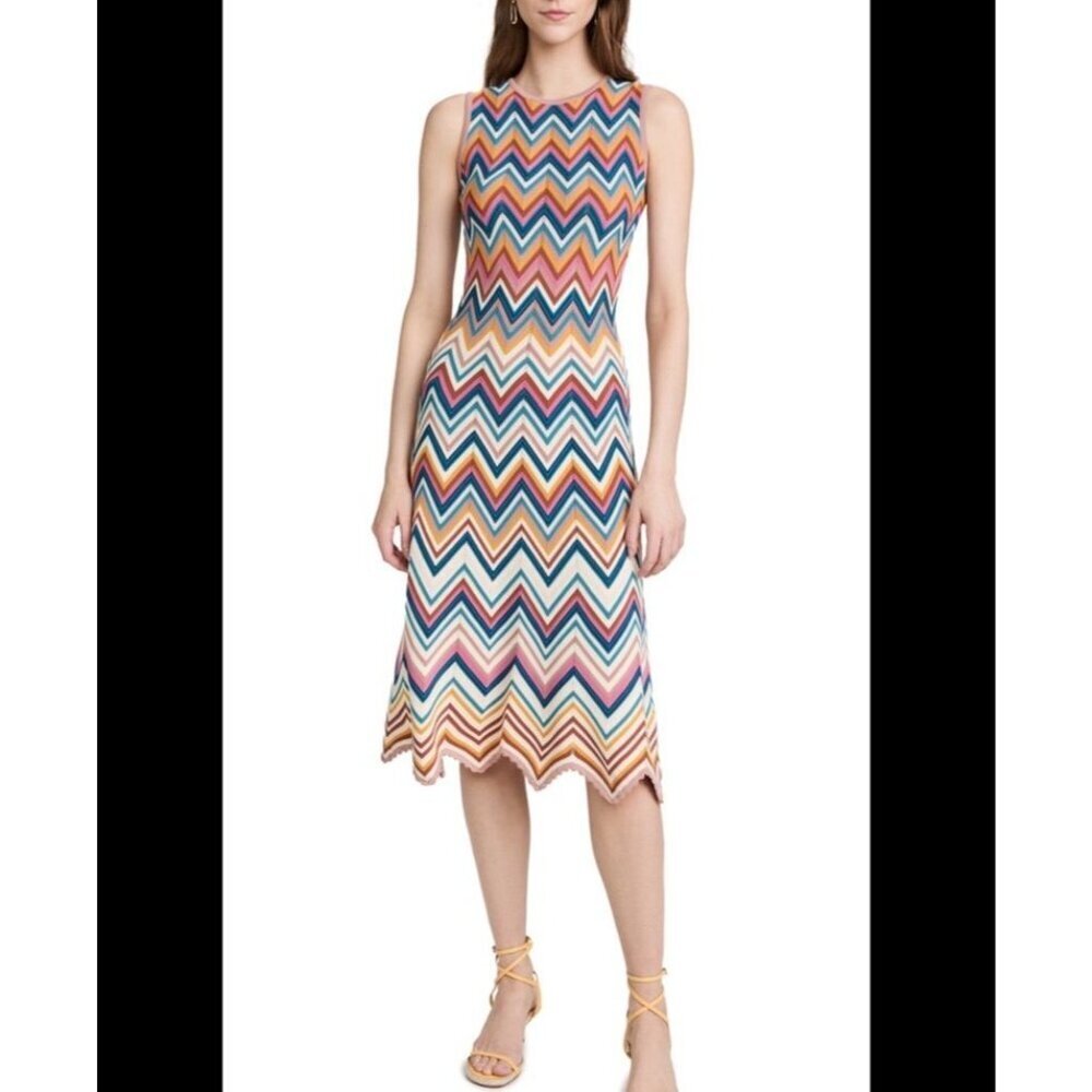Shoshanna Leia Chevron Stripe Midi Dress Mauve Multi – Size M
